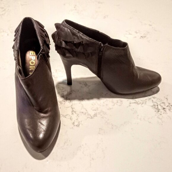 Report Shoes - Report Taupe Leather Ruffled Side Zip Ankle Boots